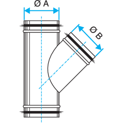 T-stuk 45°: TO met afdichtingen